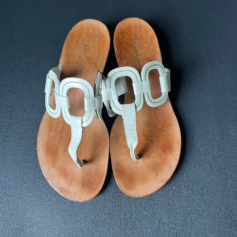 Paul Green White Patent Leather Link Thong Sandals UK 6.5 US 8.5 Flat Boho - Picture 3 of 9